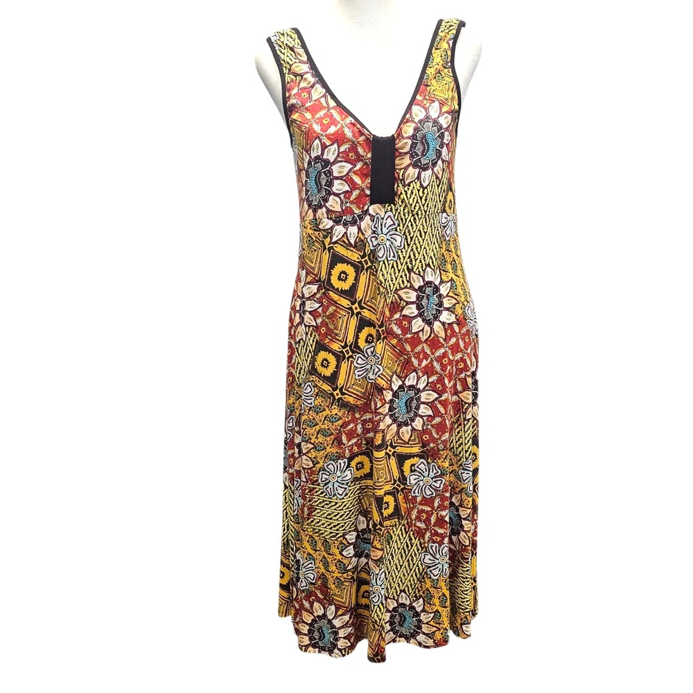 Vintage Salaam Tank Dress Womens Floral Geo Abstract Rayon Stretch Sz Large
